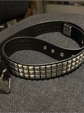 Black Studded Leather Belt for Men